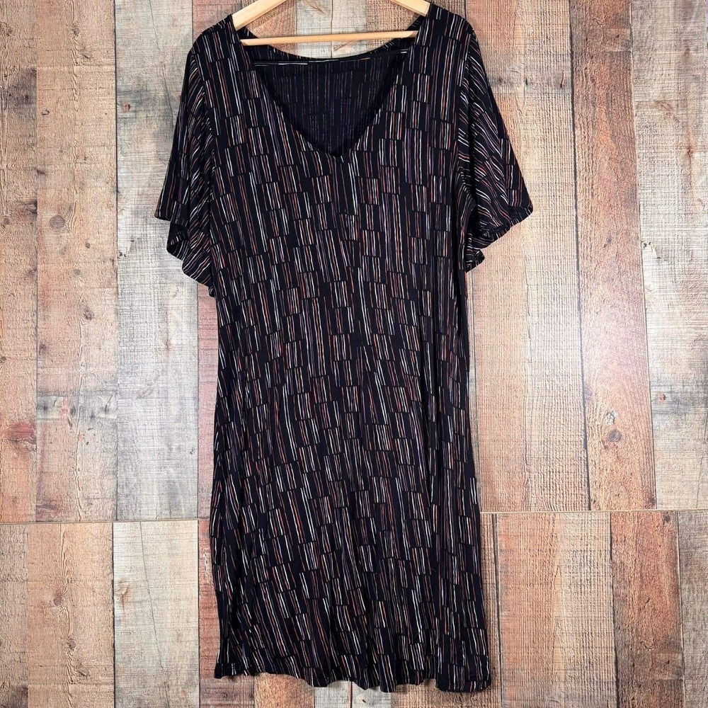 Apt 9 Black Abstract Print Shift Dress XL Flowy Flutter Sleeve